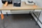 METAL BASE TABLE WITH BROWN ALMINATE TOP, 1 DRAWER, 30