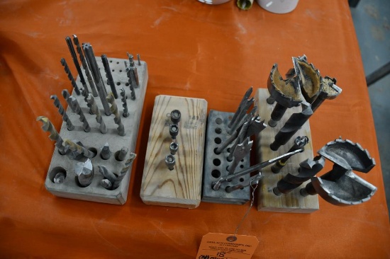 (4) STANDS WITH ASSORTED BITS; SPADE, FASTENER, NUT DRIVERS AND MULTI-SPUR