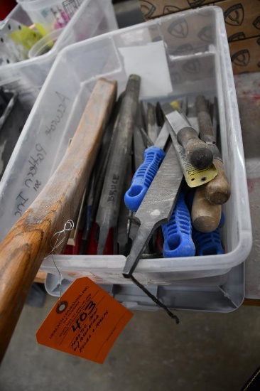 PLASTIC BIN WITH ASSORTED FILES AND RASPS