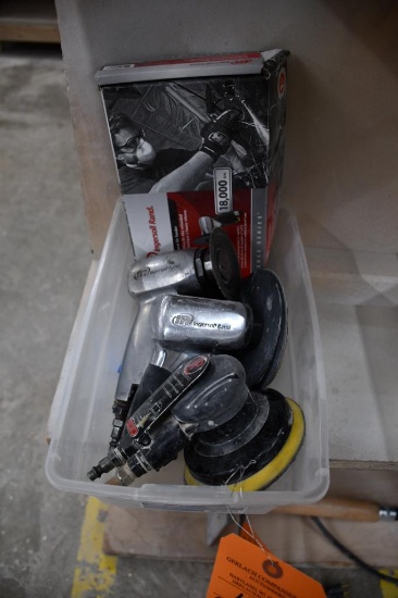 PLASTIC BIN WITH ASSORTED PNEUMATIC GRINDERS, POLISHERS, INGERSOL RAND, JP, EXAIR