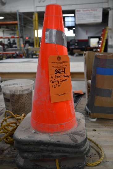 4 SHORT ORANGE SAFETY CONES, 18"H