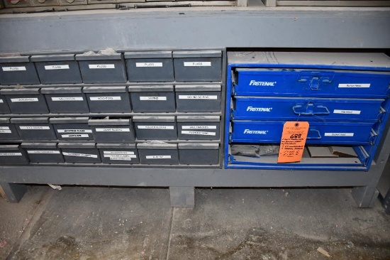2 PARTS ORGANIZERS ON BOTTOM SHELF WITH CONTENTS, 17" X 34" X 16" AND 15" X 20" X 16"