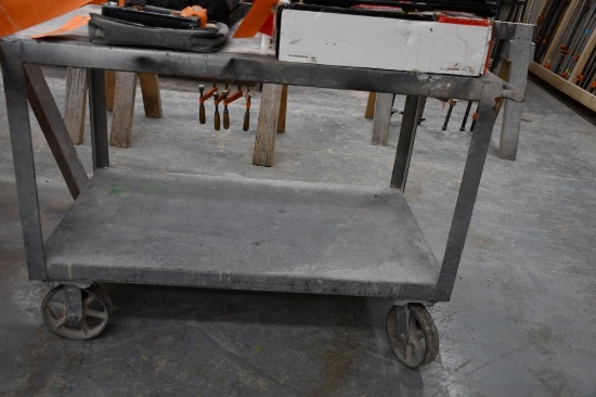 METAL SHOP CART WITH LOWER SHELF AND HANDLE 4' X 28" X 3'H