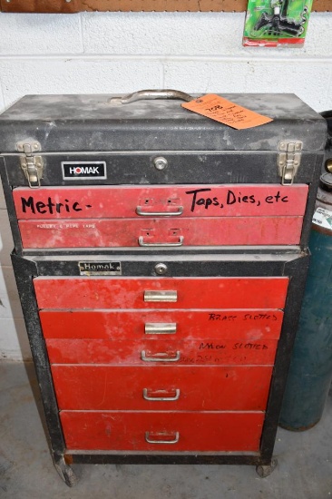 HOMAK 2 DRAWER TOP BOX AND HOMAK 5 DRAWER BOTTOM BOX WITH MISC TOOLS INCLUDED