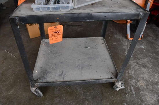 2 TIER HEAVY DUTY METAL METAL SHOP TABLE WITH 4" CASTERS, 29" X 24" X 29"H