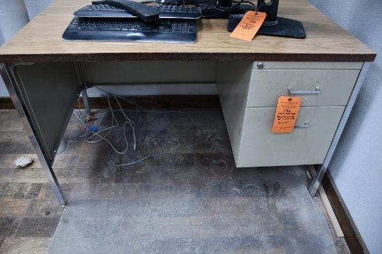 METAL BASE DESK, BROWN LAMINATE TOP, 2 DRAWERS, 30" X 48"
