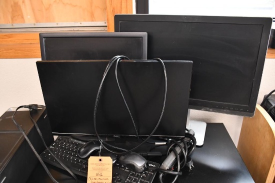 (3) DELL MONITORS, 1 KEYBOARD, POWER STRIP, 3 MICE AND INCLUDES DELL DESKTOP PC (2)