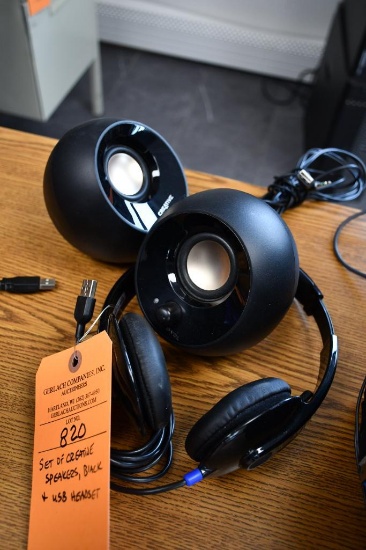 SET OF CREATIVE SPEAKERS, BLACK AND USB HEADSET