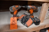 RIDGID 18V 2 DRILL DRIVERS WITH 3 BATTERIES, CHARGING STATION
