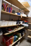ALL ITEMS THIS SIDE OF CLOSET, CEILING TO FLOOR, OFFICE SUPPLIES; PENS, PAPER, STAPLES, ETC.