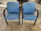 (2) WAITING LOUNGE CHAIRS, BLACK FRAME WITH BRIGHT BLUE FABRIC
