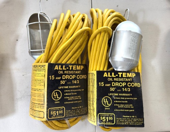 (2) ALL TEMP OIL RESISTANT 15 AMP DROP CORDS 50' - 14/3
