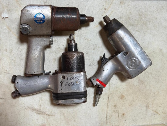 (3) HEAVY DUTY PNEUMATIC 1/2" IMPACT WRENCHES, CHICAGO PNEUMATIC, CENTRAL PNEUMATIC,