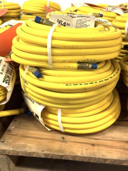 (3) OIL RESISTANT AIR HOSE TOOL HOSE 50' X 3/8", 300 PSI W/MALE & MALE COUPLINGS, PIC REPRESENTAT...