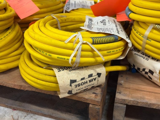 (2) OIL RESISTANT AIR HOSE TOOL HOSE 50' X 3/8", 300 PSI W/MALE & MALE COUPLINGS, PIC REPRESENTAT...
