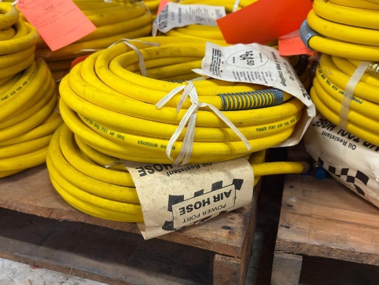 (2) OIL RESISTANT AIR HOSE TOOL HOSE 50' X 3/8", 300 PSI W/MALE & MALE COUPLINGS, PIC REPRESENTAT...