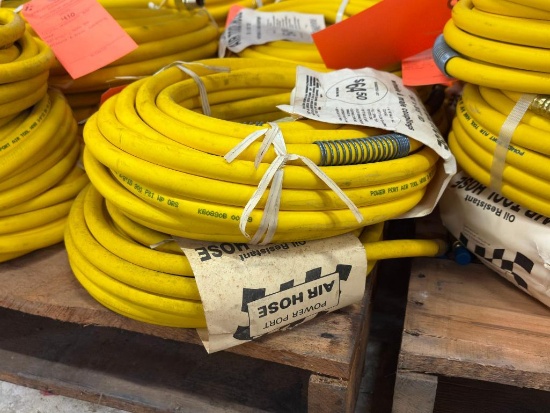 (2) OIL RESISTANT AIR HOSE TOOL HOSE 50' X 3/8", 300 PSI W/MALE & MALE COUPLINGS, PIC REPRESENTAT...