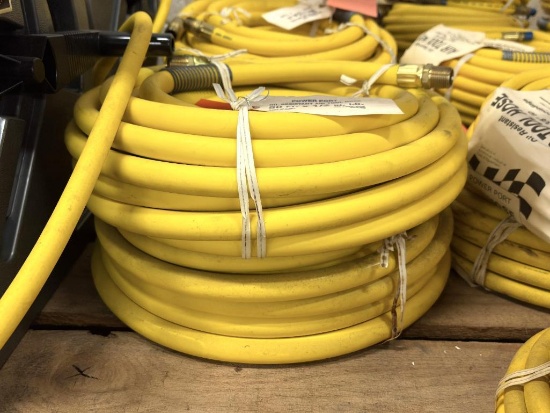 (2) OIL RESISTANT AIR HOSE 50' X 1/2", 300 PSI W/MALE & MALE COUPLING