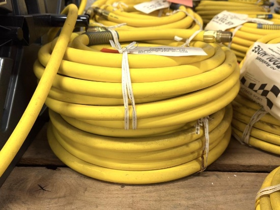 (2) OIL RESISTANT AIR HOSE 50' X 1/2", 300 PSI W/MALE & MALE COUPLING