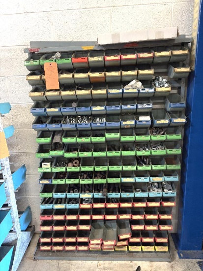 METAL PARTS BIN 150 BINS, 9"D X 39"W X 69"H WITH CONTENTS: HARDWARE, BOLTS,