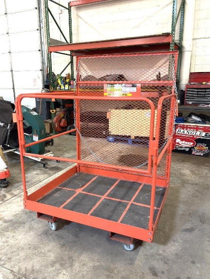 BALLYMORE FORKLIFT WORK PLATFORM/SAFETY CAGE, 1000# CAPACITY, 40 1/2"D X 4'W X 66 1/2"H