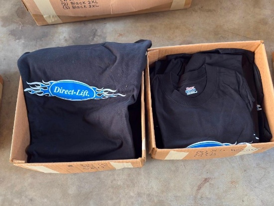 LOT WITH BLACK T-SHIRTS, DIRECT-LIFT, (2) 2XL, (3) 3XL, (5) XL, (3) L, (4) MEDIUM