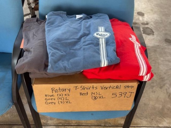 ROTARY T-SHIRTS W/ VERTICAL STRIPE, BLUE (2) X-LARGE, GREY (4) LARGE, (2) X-LARGE, RED (4) LARGE,
