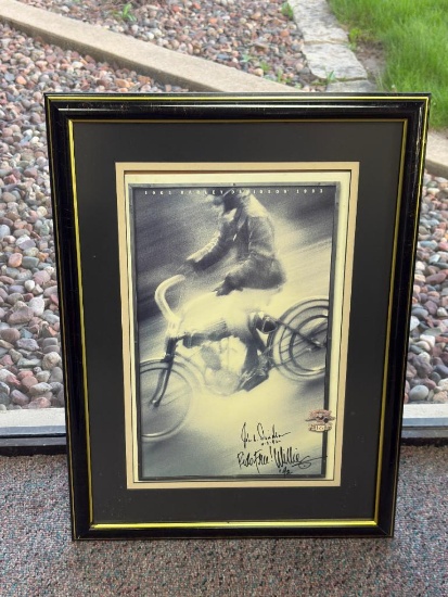 "1903 HARLEY DAVIDSON 1993" PRINT AUTOGRAPHED BY WILLIE 1992, FRAMED/MATTED