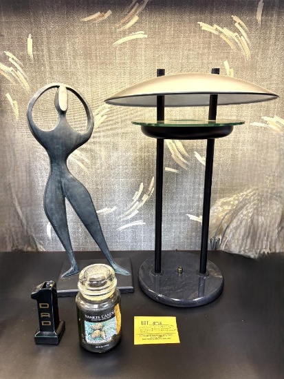 BLACK LAMP 21"H #1 DAD PEN HOLDER, MODERN ABSTRACT SCULPTURE OF HUMAN,
