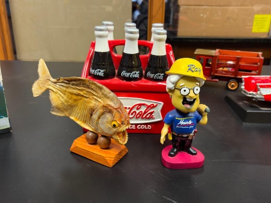 LOT OF BOBBLEHEAD, PIRANHA, CERAMIC COCA COLA COOKIE JAR