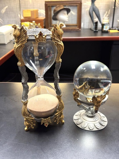 (2) FRANKLIN MINT COLLECTIBLES : CRYSTAL BALL AND HOUR GLASS