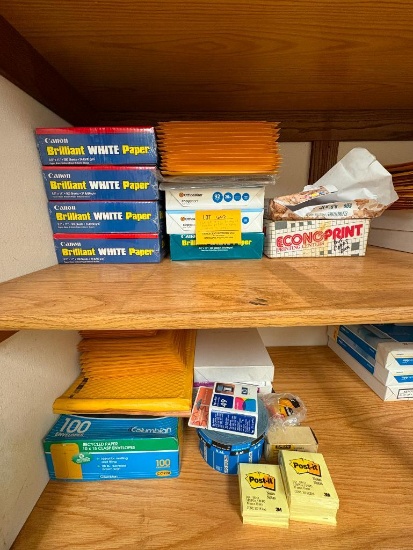 LOT OF MISC PACKS OF PRINTER PAPER, PLASTIC STENCILS ETC