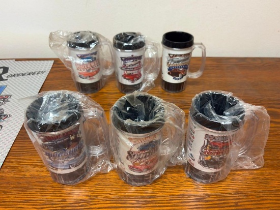 (6) GOODGUYS PLASTIC MUGS WITH COLLECTOR CAR IMAGE