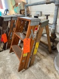 (2) WOODEN STEP LADDERS, 2' TALL, 200 LB CAPACITY