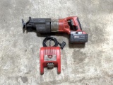 MILWAUKEE HEAVY DUTY CORDLESS SAWZALL CAT NO 0719-20 W/M28 RED LITHIUM XC BATTERY