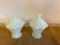 PAIR OF MILK GLASS CANDY DISHES, GRAPE & LEAF 8 PANEL, OCTAGONAL W/PEDESTAL BASE