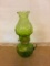 VINTAGE LE SMITH MOON AND STARS OLIVE GREEN GLASS OIL LAMP 12