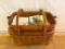 VINTAGE PICNIC BASKET W/LINEN NAPKINS, FORKS/KNIVES