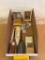 BOX W/VINTAGE CURLING IRONS, SOUVENIRS, 