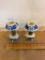 (2) MATCHING VINTAGE BLUE & WHITE OIL LAMPS, 7 1/2