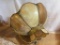 VINTAGE 8 PANEL BENT STAINED GLASS SLAP SWAG HANGING LAMP SHADE, APPROX 19