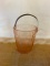 (1926 - 1931) VINTAGE PINK DEPRESSION GLASS ICE BUCKET WITH ETCHED FLORAL PATTERN