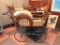 ANTIQUE VICTORIAN WICKER BABY CARRIAGE MADE OF WICKER WITH WOODEN FRAME AND METAL WHEELS