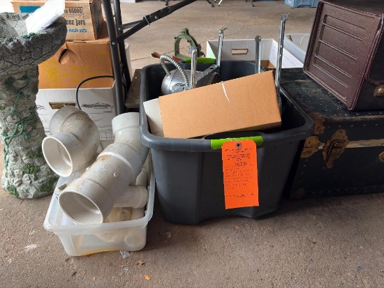 LARGE LOT OF CAN LIGHTING FIXTURES, LIGHT SWITCHES, SINK TRAP, OUTLET COVERS, MOEN TUB FAUCET,