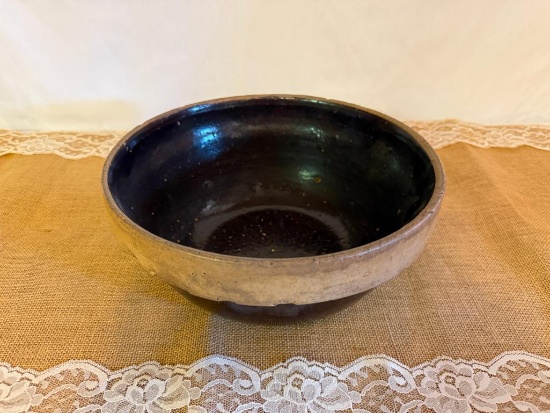 BROWN STONEWARE MIXING BOWL, 10 3/8" DIA X 4 5/8" H