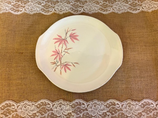 1963 VINTAGE SALEM CHINA, PINK BAMBOO SERVING PLATTER 10 3/4" X 11 1/2"
