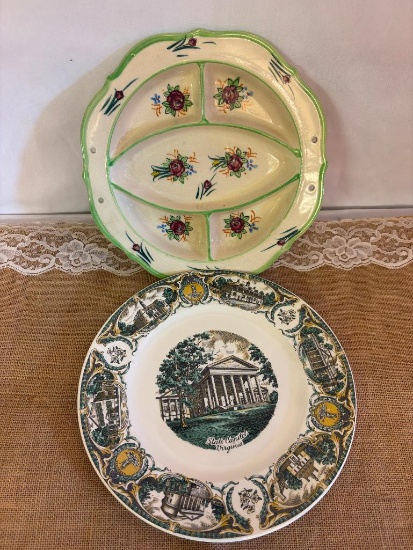 VINTAGE SOUVENIR PLATE FEATURING THE VIRGINIA STATE CAPITAL, MID-CENTURY, APPROX 11" DIA