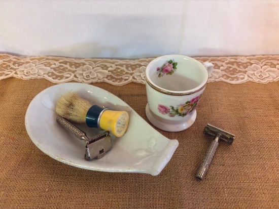 JOHNSON BRO ENGLAND ROYAL IRON STONE CHINA W/(2) VINTAGE RAZORS