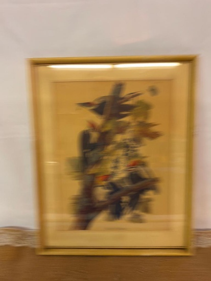 VINTAGE FRAMED ART PRINT OF PILEATED WOODPECKERS, ARTIST JOHN JAMES AUDUBON, NO. 23/