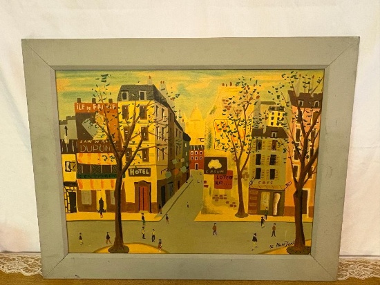 MID 20TH CENTURY SILK SCREEN PRINT BY CHARLES DE MONFORT, SCENE IN PARIS, FEATURES